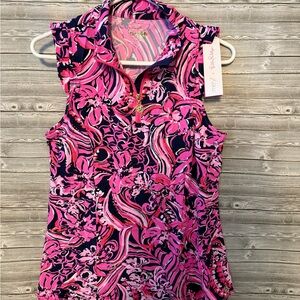 Lilly Pulitzer Pink and Navy Ruffle Top